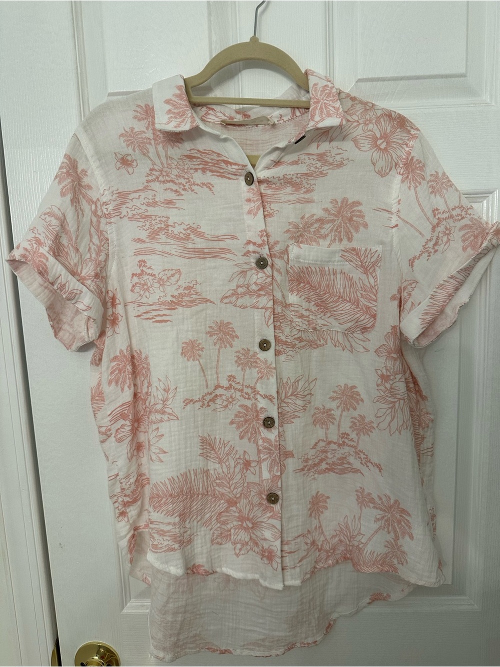 Ocean Drive White and Coral Pink Tropical Button-Down Shirt